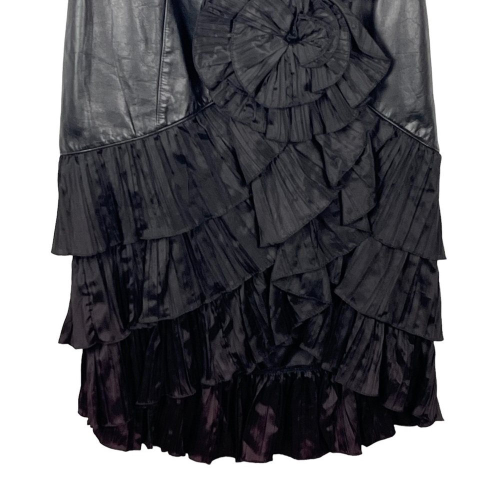VINTAGE 80S SAMIR ANTONIO RUSPOLI LEATHER STRAPLESS RUFFLE PARTY COCKTAIL DRESS - Picture 6 of 12